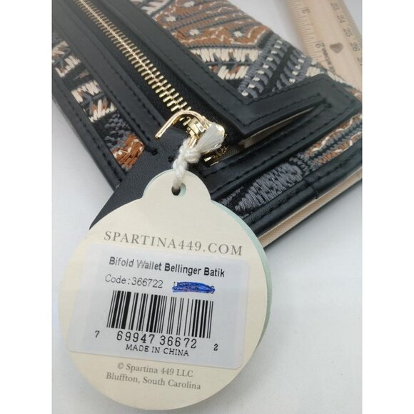 Spartina 449 Bellinger Batik Bifold Wallet Natural Linen & Leather RFID Protecte - Picture 4 of 5